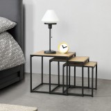Masute living Ringsaker set 3 bucati masuri diferite negru/culoarea stejarului [en.casa] HausGarden Leisure