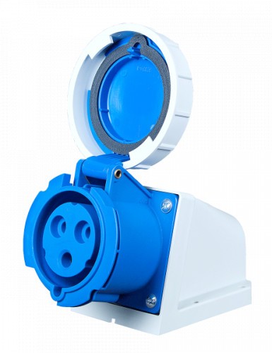 Priza industriala monofazica aplicata 3 poli 2P+E 32A 6h 230 V (50+60 Hz) albastra IP67