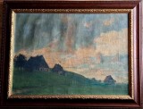 Cumpara ieftin Ion MARINESCU-V&Acirc;LSAN (1866-1935)&ndash;Peisaj cu case, pictură pe p&acirc;nză, Peisaje, Ulei, Realism