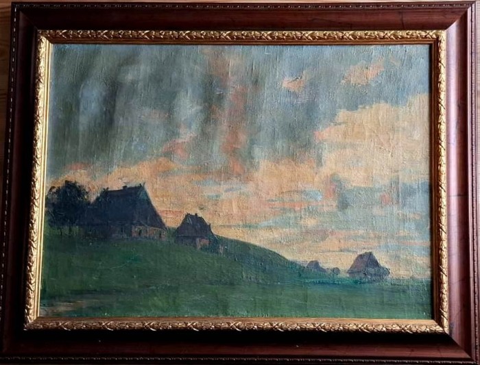 Ion MARINESCU-V&Acirc;LSAN (1866-1935)&ndash;Peisaj cu case, pictură pe p&acirc;nză