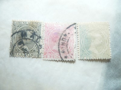 3 Timbre Spania 1889 Alfons XIII copil .2 val. stamp. si una nestamp. fara guma foto
