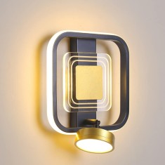 Aplica LED 28W, 1500lm, 20x20cm, patrata, negru cu auriu, lumina rece/calda/neutra