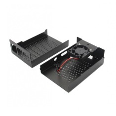 Carcasa metalica neagra compatibila Raspberry Pi 4 cu ventilator OKYN9002-2