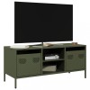 Dulap TV Gossi verde masliniu 101.5cm, otel laminat, 2 compartimente &amp; 2 sertare, stil industrial, depozitare living/dormitor