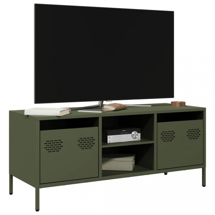 Gossi dulap tv, verde masliniu, 101,5x39x43,5cm, otel laminat la rece