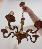 Deosebit candelabru antic din bronz masiv cu 5 brațe