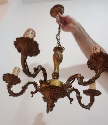Deosebit candelabru antic din bronz masiv cu 5 brațe foto