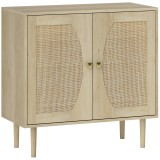 HOMCOM Bufet de bucătărie, mobilier de depozitare cu două uși și 2 niveluri, fațadă din cannage, 80 x 38 x 79 cm efect lemn natural | Aosom Romania