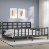 Gossi cadru pat cu tablie 200x200 cm, gri, lemn masiv