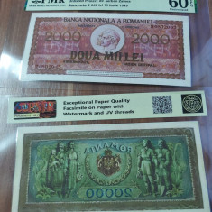 REPRODUCERE pe hartie cu filigran si fire UV proiect bancnota 2000 lei 1945