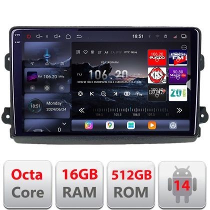 Navigatie Fiat Ducato 2021- Qled 2K Octa Core 16+512 LTE 4G DSP Wifi 5Ghz android auto carplay radio gps internet KIT-ducato2024+EDT-E809-2K CarStore