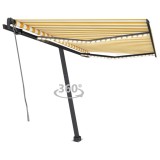 vidaXL Copertină automată cu senzor v&acirc;nt&amp;LED, galben&amp;alb, 350x250 cm