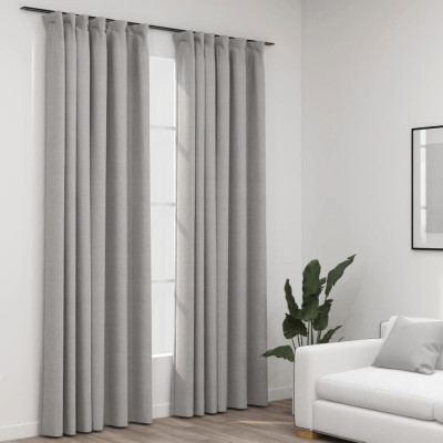 vidaXL Perdele opace aspect p&amp;acirc;nză, c&amp;acirc;rlige 2 buc. gri taupe 140x245 cm foto