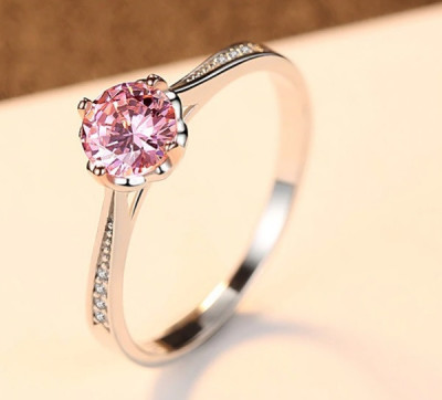 Inel romantic de logodna din argint cu zirconiu roz cod ARG305A foto