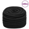 Franghie de barca, negru complet, 20 mm, 100 m, polipropilena
