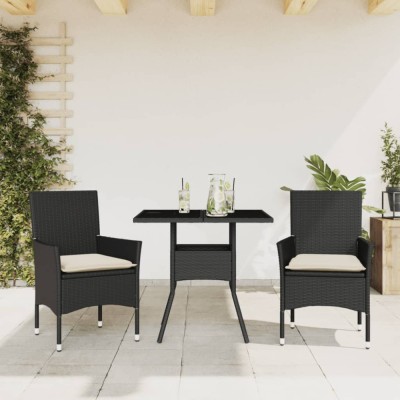 vidaXL Set mobilier de grădină cu perne 3 piese negru poliratan&amp;amp;sticlă 3278599 foto