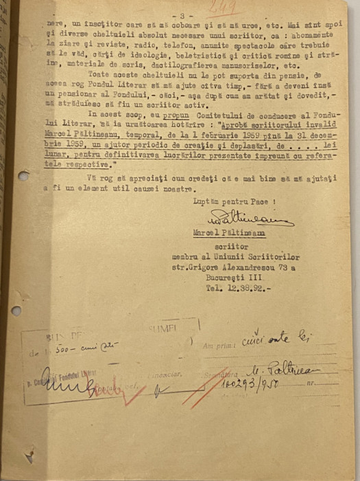 Marcel Paltineanu - document vechi - manuscris, semnatura olografa