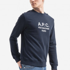 A.P.C. hanorac de bumbac Sweat Rufus bărbați, culoarea bleumarin, cu imprimeu COEBH.H27500-MARINE