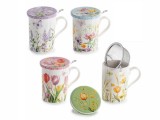 Set 4 cani portelan cu infuzoare ceai in cutii cadou Flowers &Oslash; 8 x 10,5 H, 350 ml
