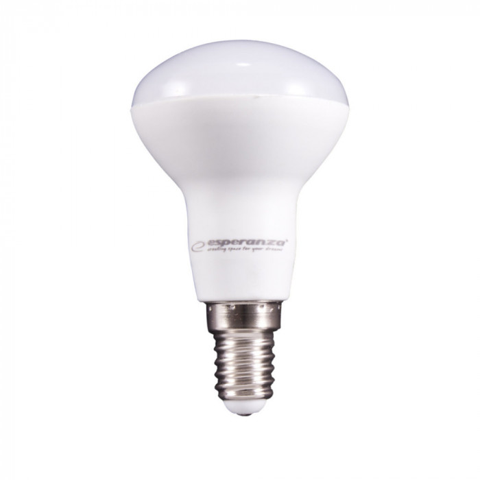 Bec LED clasic E14 R50, Esperanza 93938, 8W, 3000K, 720lm, 220V, clasa energetica A+, lumina alba naturala