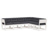 Set canapele de gradina cu perne 6 piese alb lemn masiv de pin