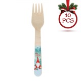 Furculițe Lemn Gnome, 16cm, Set 10 Bucăți, Bleu, Oem