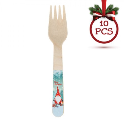 Furculițe Lemn Gnome, 16cm, Set 10 Bucăți, Bleu foto