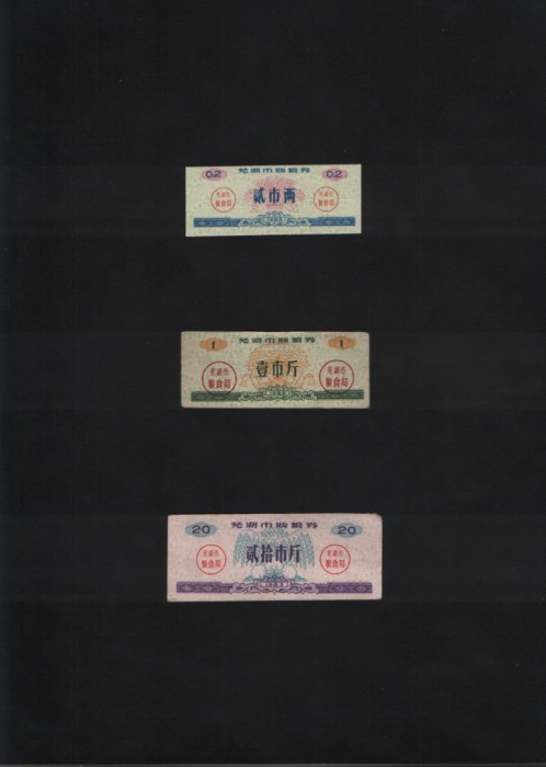 China set 3 cupoane alimentare 0.2+1+20 1982-83