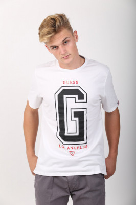 Tricou de barbati, alb regular fit Guess foto