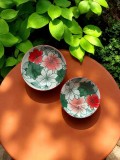Set farfurie și bol ceramic cu flori colorate decorative