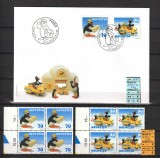 Timbre Elveţia, 1999 | Pingu - Pinguin, Poştă, Film | Blocuri cu margine + FDC, Elvetia, Animatii, Nestampilat