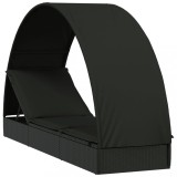 Cumpara ieftin Sezlong cu acoperis rotund, negru, 211x57x140 cm, poliratan