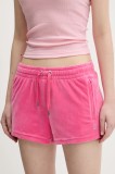 Juicy Couture pantaloni scurți de catifea TAMIA femei, culoarea roz, cu imprimeu, medium waist, JCWH121001