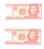 2 bancnote Cuba 3 pesos 2004, serie consecutiva, stare buna