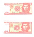 2 bancnote Cuba 3 pesos 2004, serie consecutiva, stare buna