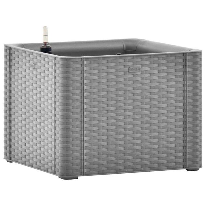 Strat inaltat de gradina cu sistem auto-udare, gri, 43x43x33 cm