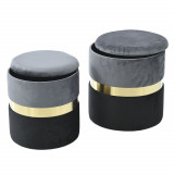 Set taburete Velvet Black Grey cu spatiu depozitare, Iliadis Alexandros