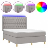 Cumpara ieftin Pat cu arcuri, saltea si LED, gri deschis, 140x200 cm, textil