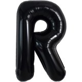 Balon folie metalizata litera r, flippy, 40 cm, umflati cu heliu sau aer, ambalaj individual, pai inclus, negru