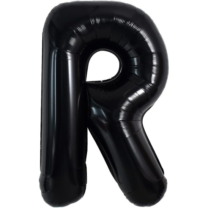 Balon folie metalizata litera r, flippy, 40 cm, umflati cu heliu sau aer, ambalaj individual, pai inclus, negru