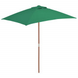 Umbrelă de soare, exterior, st&acirc;lp lemn, 150x200 cm, verde, vidaXL
