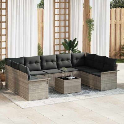vidaXL Set de canapele pentru grădină 10 pcs Gri deschis Rattan poli 3345532 foto