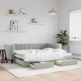 VidaXL Pat de zi cu extensie și sertare, gri deschis 90x200 cm catifea