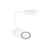 Lampa Led 3W de birou, Platinet 45247, cu incarcator Qi wireless 5W, brat reglabil, 3 nivele de iluminare, USB tip C, alba