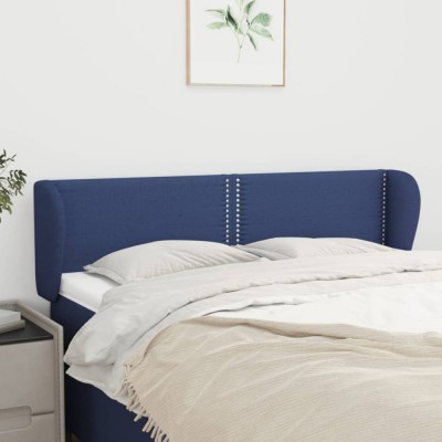 vidaXL Tăblie de pat cu aripioare, albastru, 147x23x78/88 cm textil foto