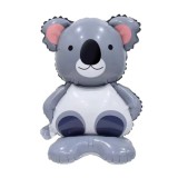 Balon din folie metalizata, flippy, mini figurine animalute, model koala, tematica aniversare, 38x58 cm, ambalaj individual, pai inclus, umflare cu ae