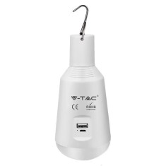 Bec LED, fasung E27, 7W, 3in1, acumulator, panou incarcare solara, USB, ideal camping, V-TAC, SKU-2857