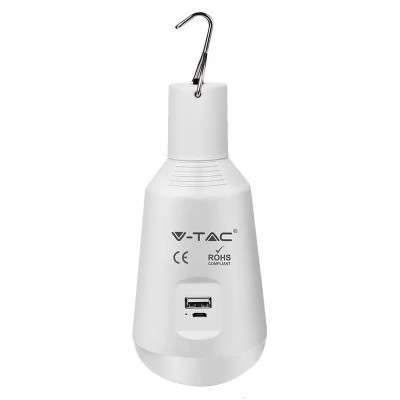 Bec LED, fasung E27, 7W, 3in1, acumulator, panou incarcare solara, USB, ideal camping, V-TAC, SKU-2857 foto
