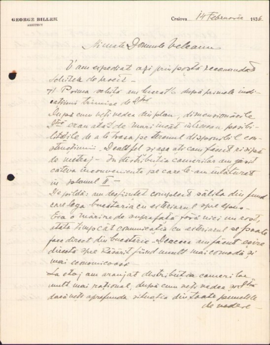 A2057 Lot de 4 scrisori olografe arhitect George Billek, Craiova, 1936