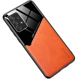 Husa Piele OEM LENS pentru Xiaomi Redmi 9A / Xiaomi Redmi 9AT, cu spate din sticla, Portocalie